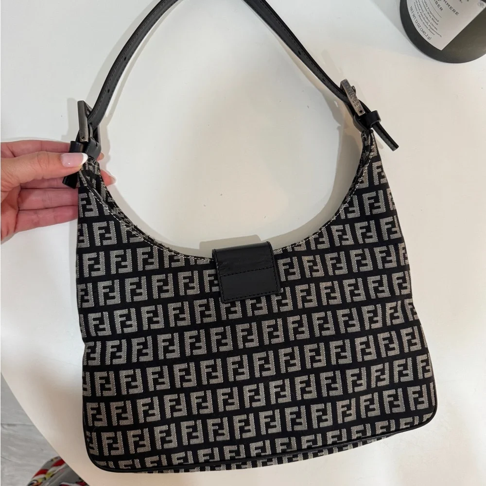 Fendi Black and Gray Monogram Shoulder Bag - Picture 9 of 9